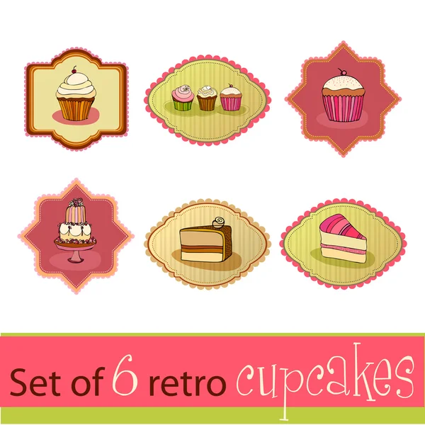 Set of illustrated cute retro cupcake cards — Stock Photo, Image