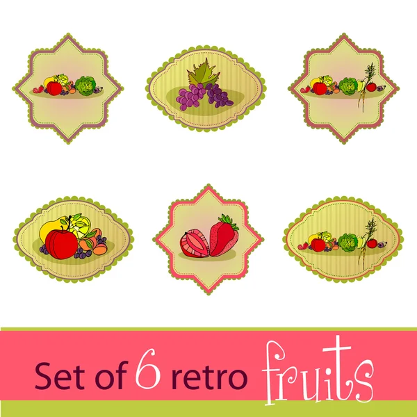 Set of illustrated cute retro fruit cards — Stock Photo, Image