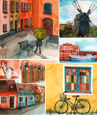 Swedish buildings and streets clipart