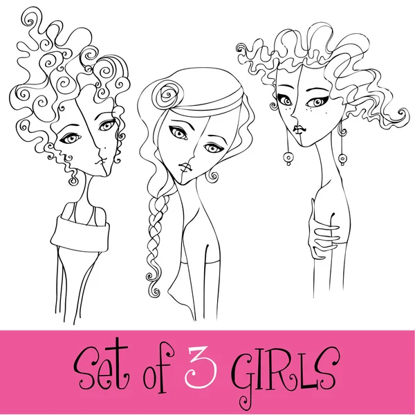 Set di ragazze astratte carino illustrato — Foto Stock