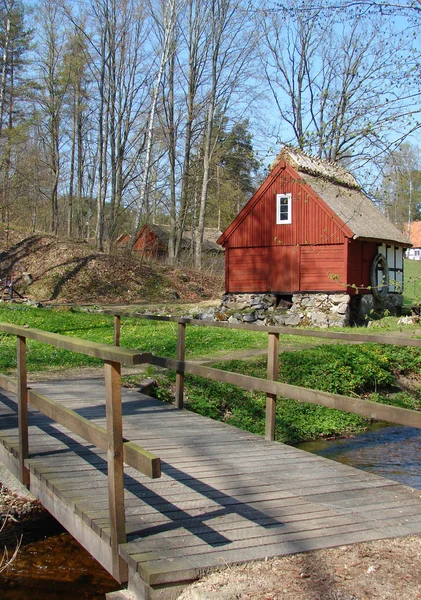 Traditionella röda svenska hus — Stockfoto