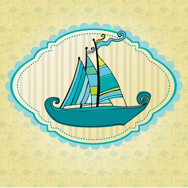 Doodle illustrated summer background with cute ship — Stock Photo, Image