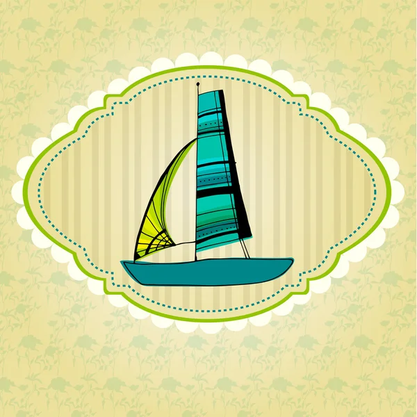 Doodle ilustrado fundo de verão com navio bonito — Fotografia de Stock