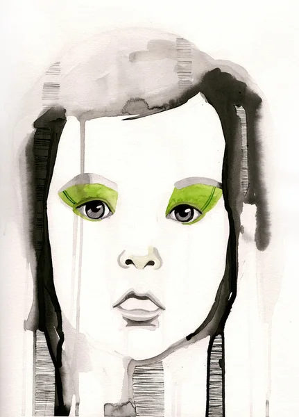 Retrato ilustrado de menina bonita chalupa — Fotografia de Stock
