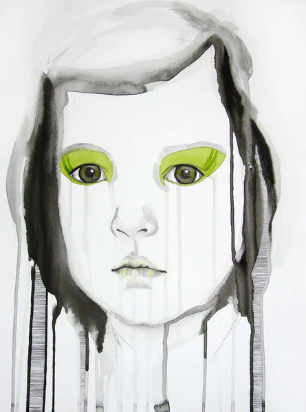 Illustrated portrait of beautiful girl | watercolor — Stock Photo, Image