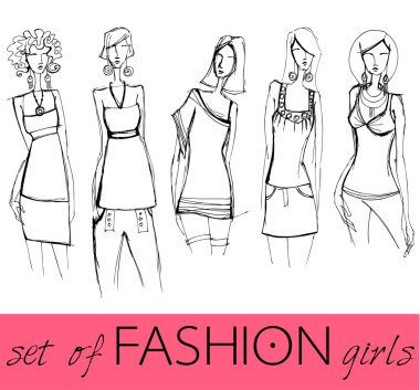 Set of illustrated modern fashion girls clipart