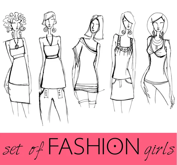 Conjunto de chicas de moda moderna ilustradas — Foto de Stock