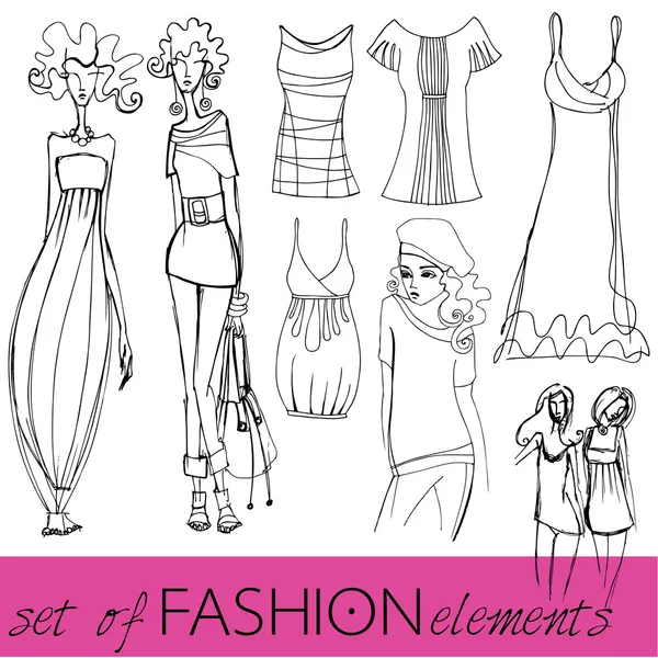 Set of illustrated elegant stylized fashion models — Stock Photo, Image