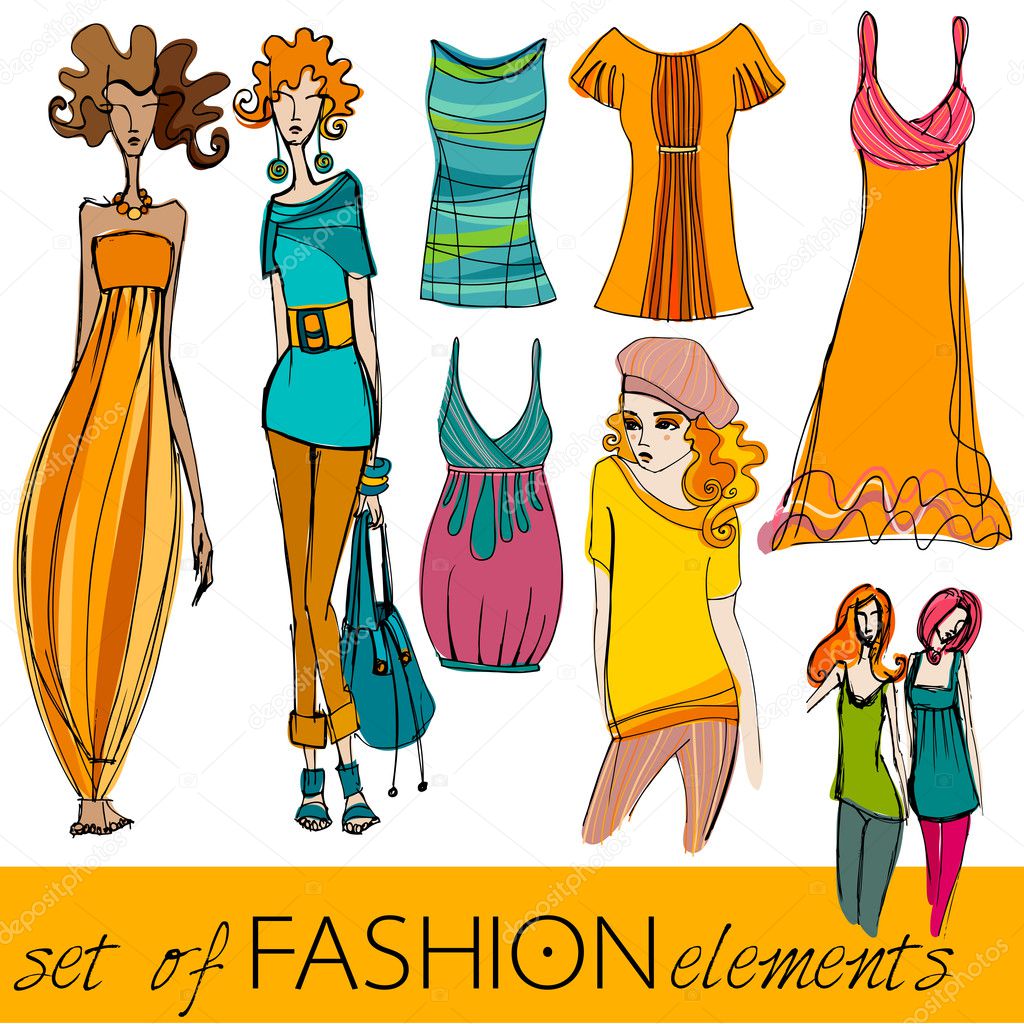 Set of illustrated elegant stylized fashion models — Stock Photo © re ...