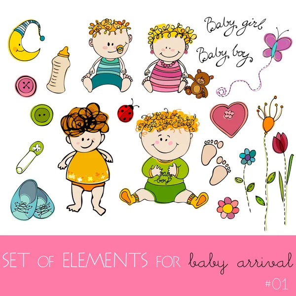 Χαριτωμένο σχεδιασμό στοιχεία για κάρτα άφιξης μωρό — Φωτογραφία Αρχείου