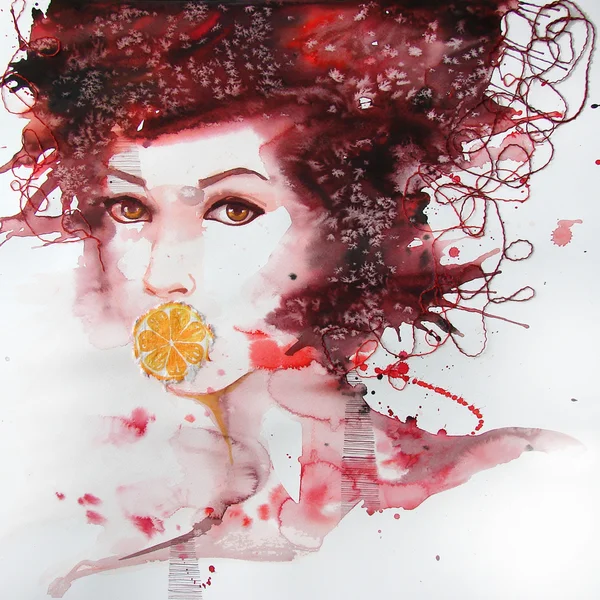 Potret ilustrasi gadis cantik warna air tawar — Stok Foto