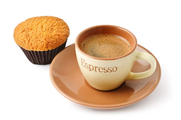 Koffie en een cupcake — Stockfoto
