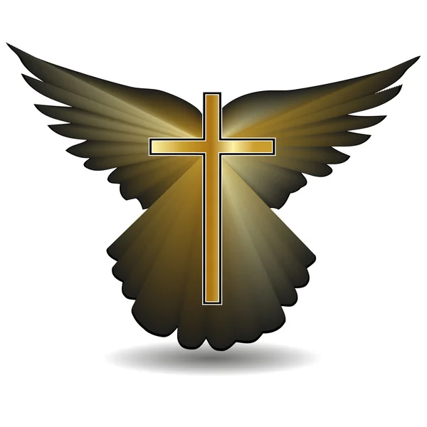 Cruz religiosa contra o fundo das asas. Vetor — Vetor de Stock