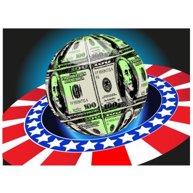 Globe dollar on the flag of America.Vector clipart