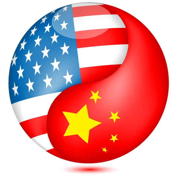 Αμερικανική και κινεζική σημαία σε το globe.vector — Διανυσματικό Αρχείο