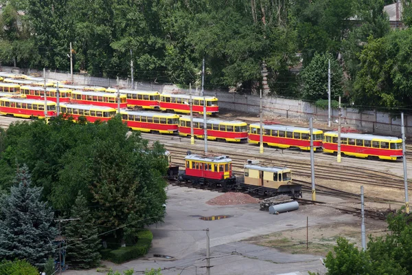 Stare tramwaje, Parkowanie w mieście — Zdjęcie stockowe