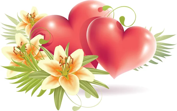 Lily květy s červeným srdcem — Stockový vektor