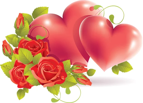 Пара сердец с розой — стоковый вектор