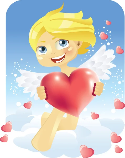 Cupidon avec coeur — Image vectorielle