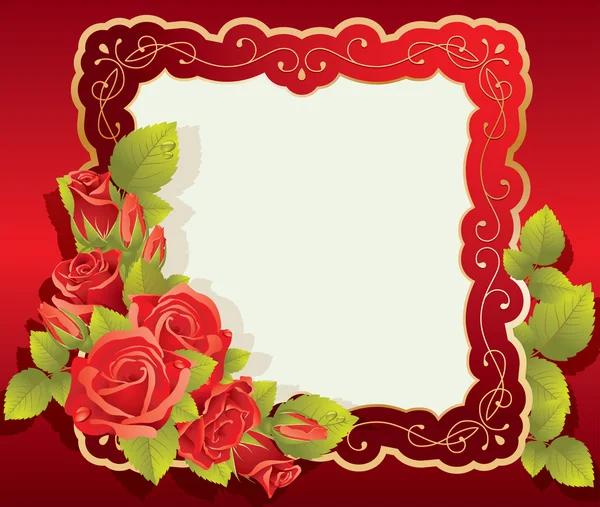 Greeting card with rose and swirls frame — Stock Vector