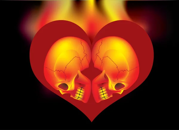 stock vector Heart skull fire