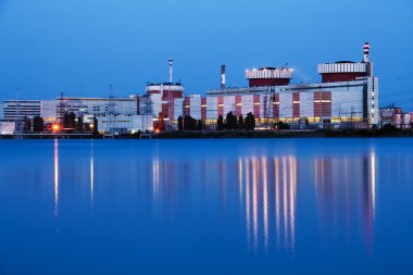 Nuclear power plant at night in South Ukraine clipart