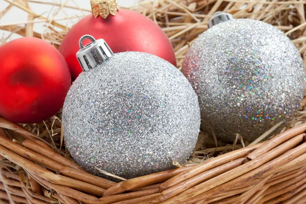 Xmas Baubles in a Basket — Stock Photo, Image