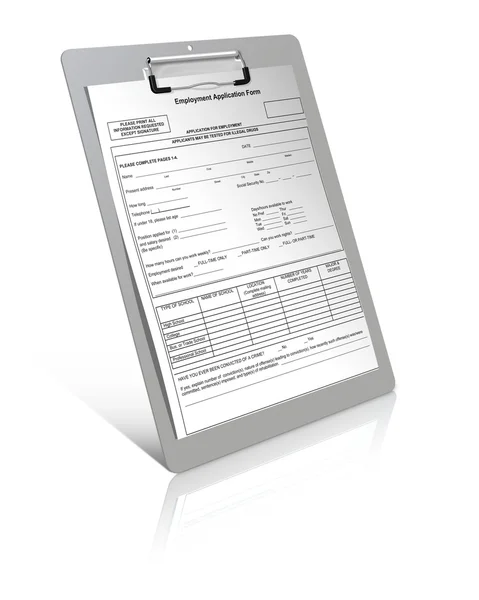 Employment application form on clipboard — Stock Photo, Image