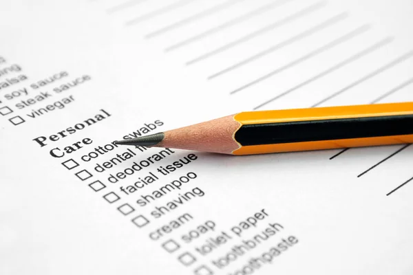 Pencil And List Of Shopping List — Stock Photo, Image