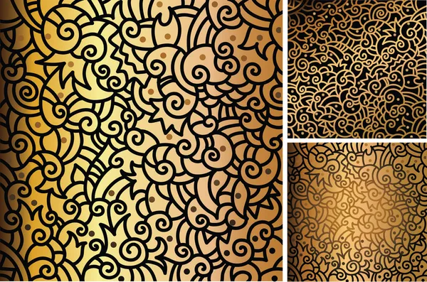 Conjunto de padrões de ouro desenhados à mão — Vetor de Stock