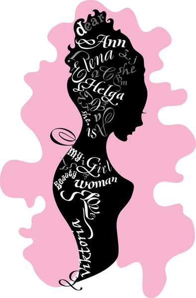 Frauensilhouette aus Buchstaben — Stockvektor