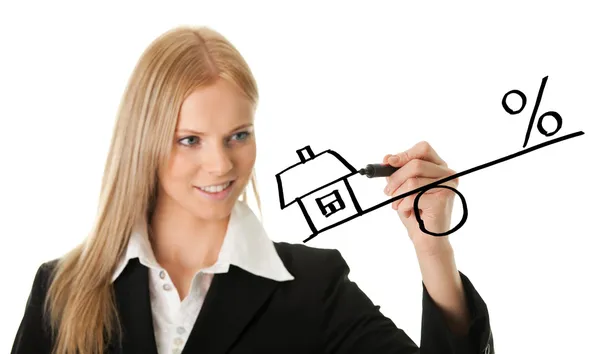 Kobieta rysunek kredytów hipotecznych — Zdjęcie stockowe