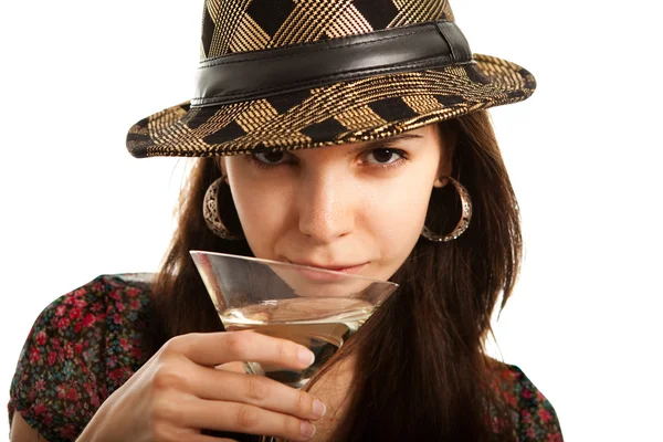 Leidenschaftliche junge Dame mit Martini-Glas — Stockfoto