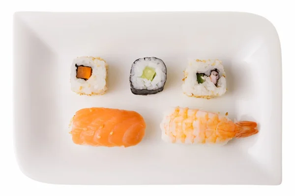 Cinco rolos de sushi em uma chapa — Fotografia de Stock