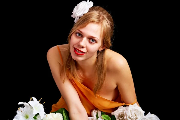 Mujer bonita con flores —  Fotos de Stock