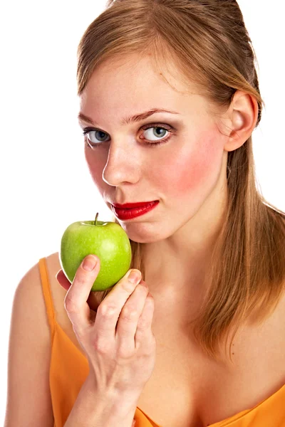 Женщина с яблоком — стоковое фото