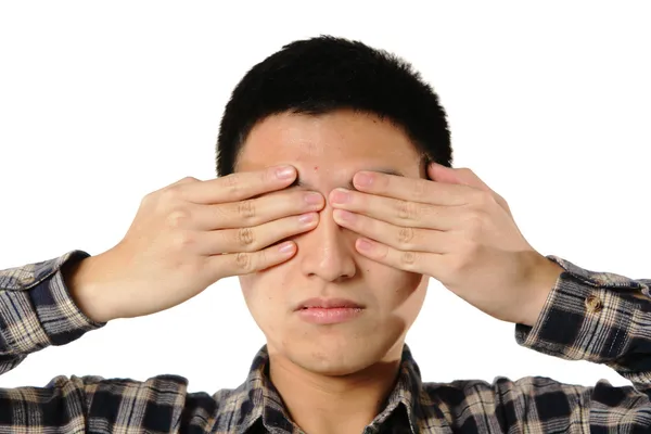 El hombre cubre su ojo —  Fotos de Stock