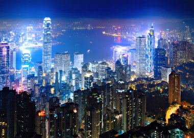 Hong Kong at night clipart