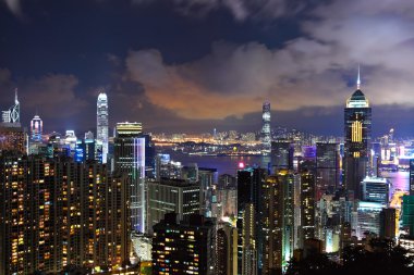 Hong Kong city at night clipart