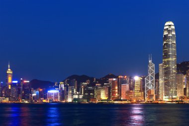 Hong Kong skyline at night clipart