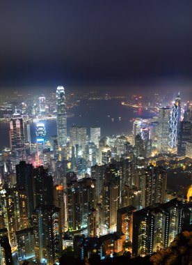 Hong kong skyline at night clipart