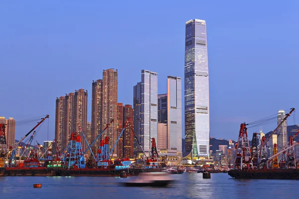 stock image Hong Kong harbour with working ship