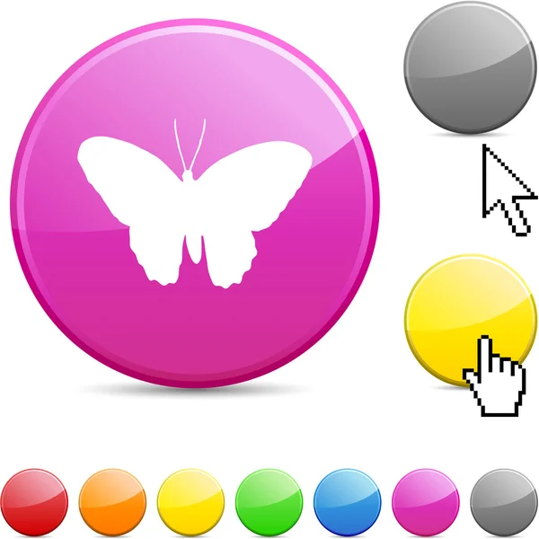 Butterfly glossy button. — Stock Vector