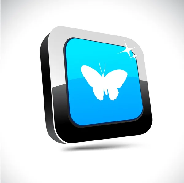 蝶の 3 d 正方形ボタン. — ストックベクタ
