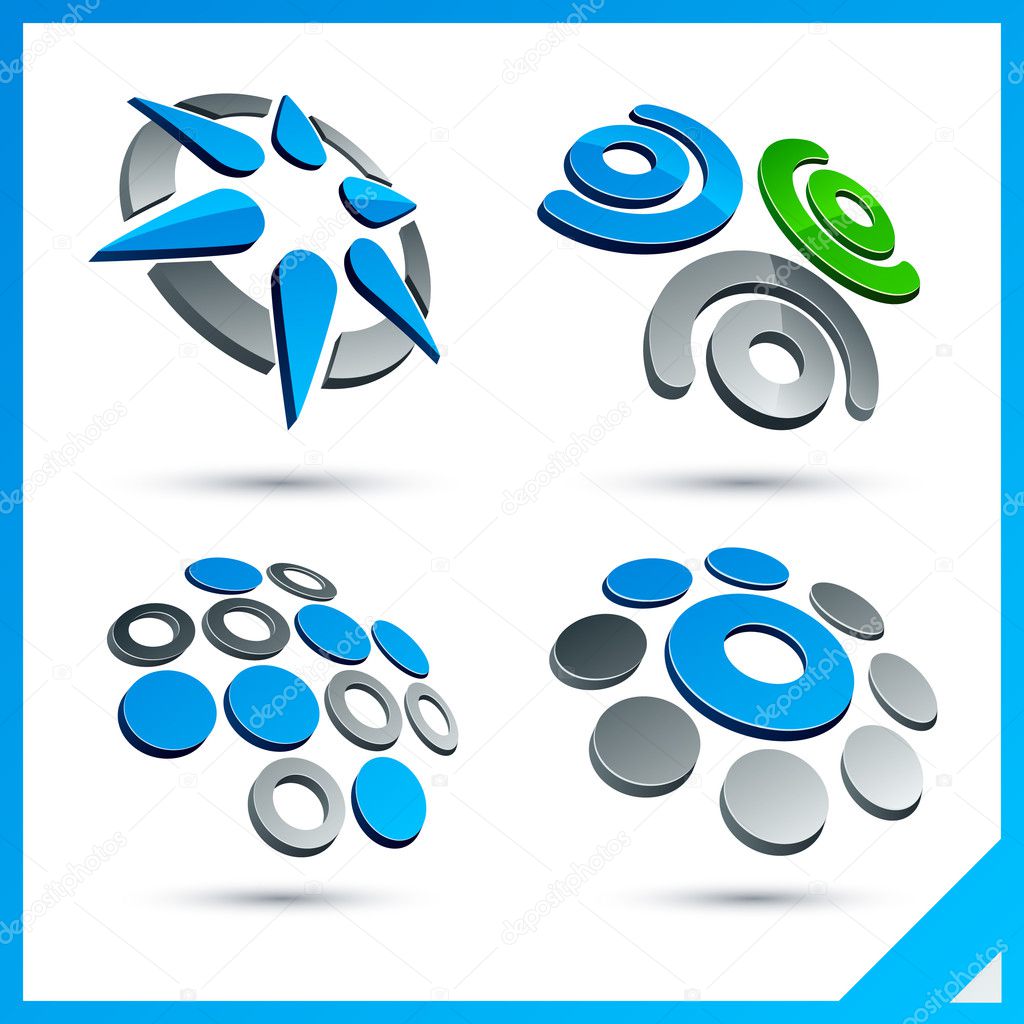 Set of vector business blue 3d signs.