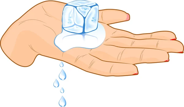 Кубик льоду в руці . — стоковий вектор