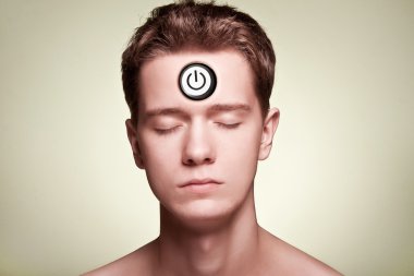 Portrait of a person. With the power switch in the forehead. clipart