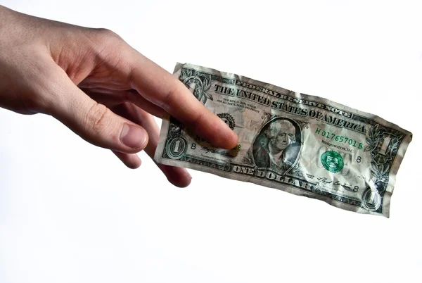 Zerknüllter Dollar in der Hand. — Stockfoto