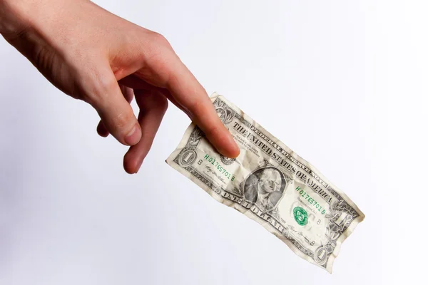 Zerknüllter Dollar in der Hand. — Stockfoto