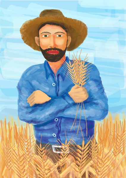 麦畑で農夫 — ストック写真